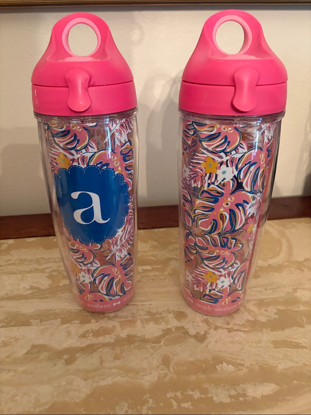 tervis “A” Pink Multi-Color Patterned Tumbler with Handle Lid